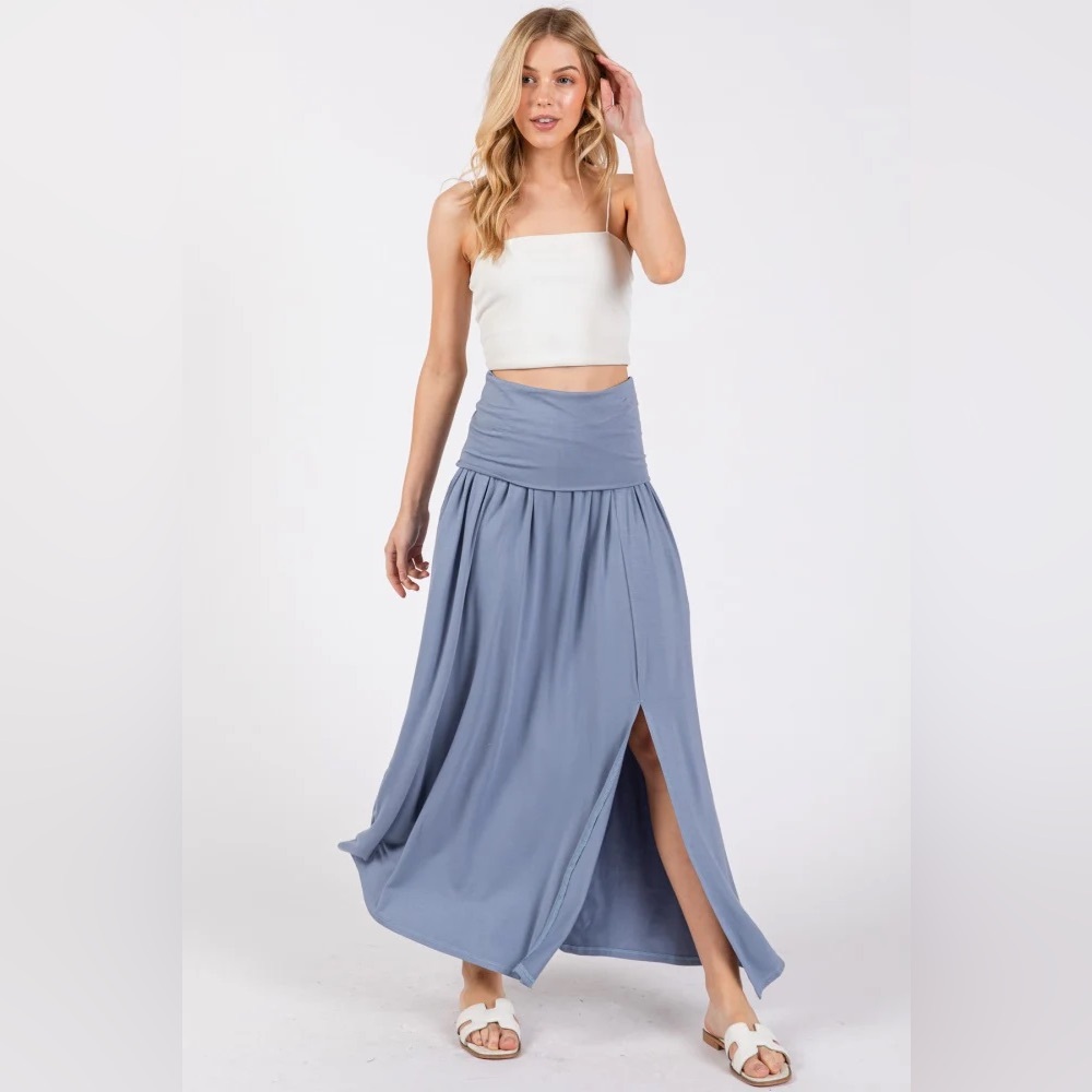 PinkBlush Maternity Skirt Ultra Soft Foldover Waist Blue - New